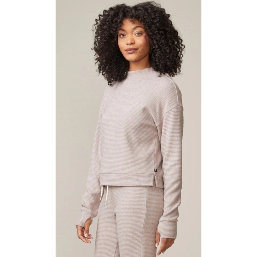 Thrive Societe Knit Ottoman Pullover Womens Medium Mushroom Heather Thumbhole